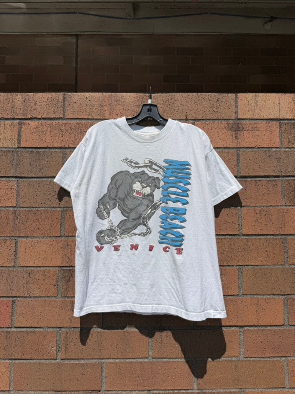 90s Muscle Beach Venice California Vintage Tuf Threads Tee Shirt Bulldog Golds